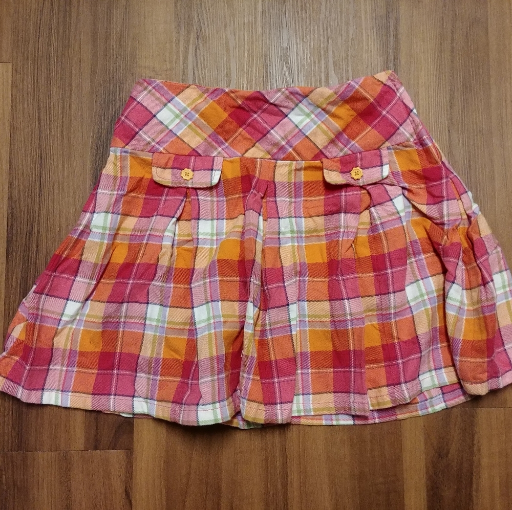 Gymboree pink orange plaid madras flannel skirt